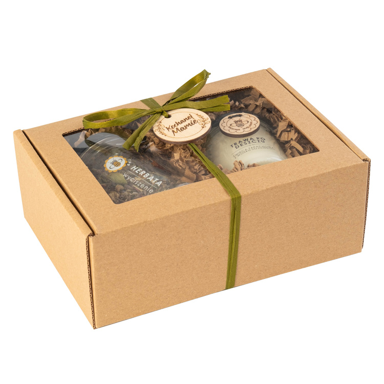 Zestaw herbata Wyciszenie + świeca Trawa po deszczu - eko box prezentowy