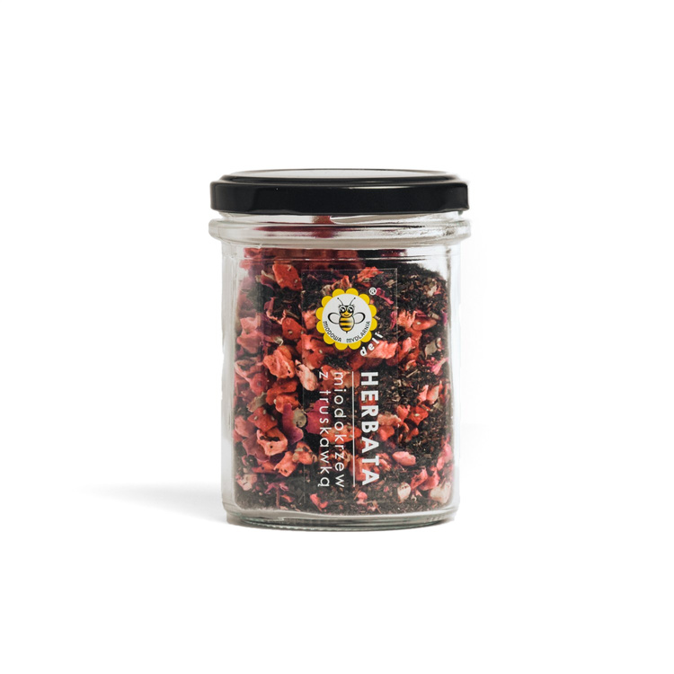 Elegancki zestaw: 2 miody z owocami + herbata Miodokrzew z truskawką