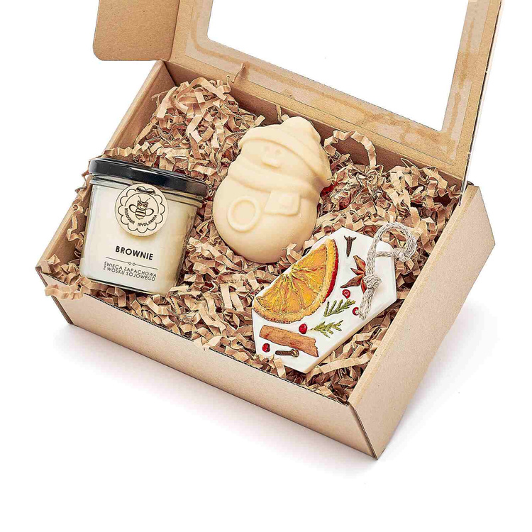 Zestaw świeca Brownie + Mydło Bałwanek + zawieszka dekoraycjna