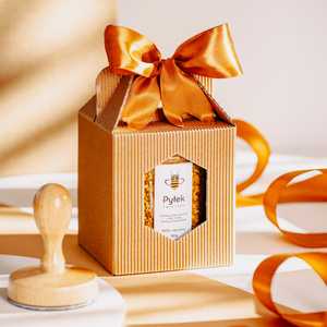 Dowolny Miód lub Pyłek - zestaw prezentowy z kokardką w kolorze ciemnego złota