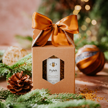 Dowolny Miód lub Pyłek - zestaw prezentowy z kokardką w kolorze ciemnego złota