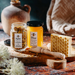 Zestaw Miodowy - pyłek pszczeli, miód wielokwiatowy i mydło naturalne