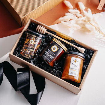 Dowolna Herbata, Świeca i Miód + nabierak - gotowy zestaw prezentowy