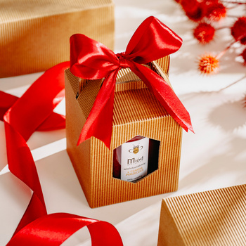 Dowolny Miód - zestaw prezentowy z bordową kokardką