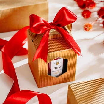 Dowolny Miód - zestaw prezentowy z bordową kokardką